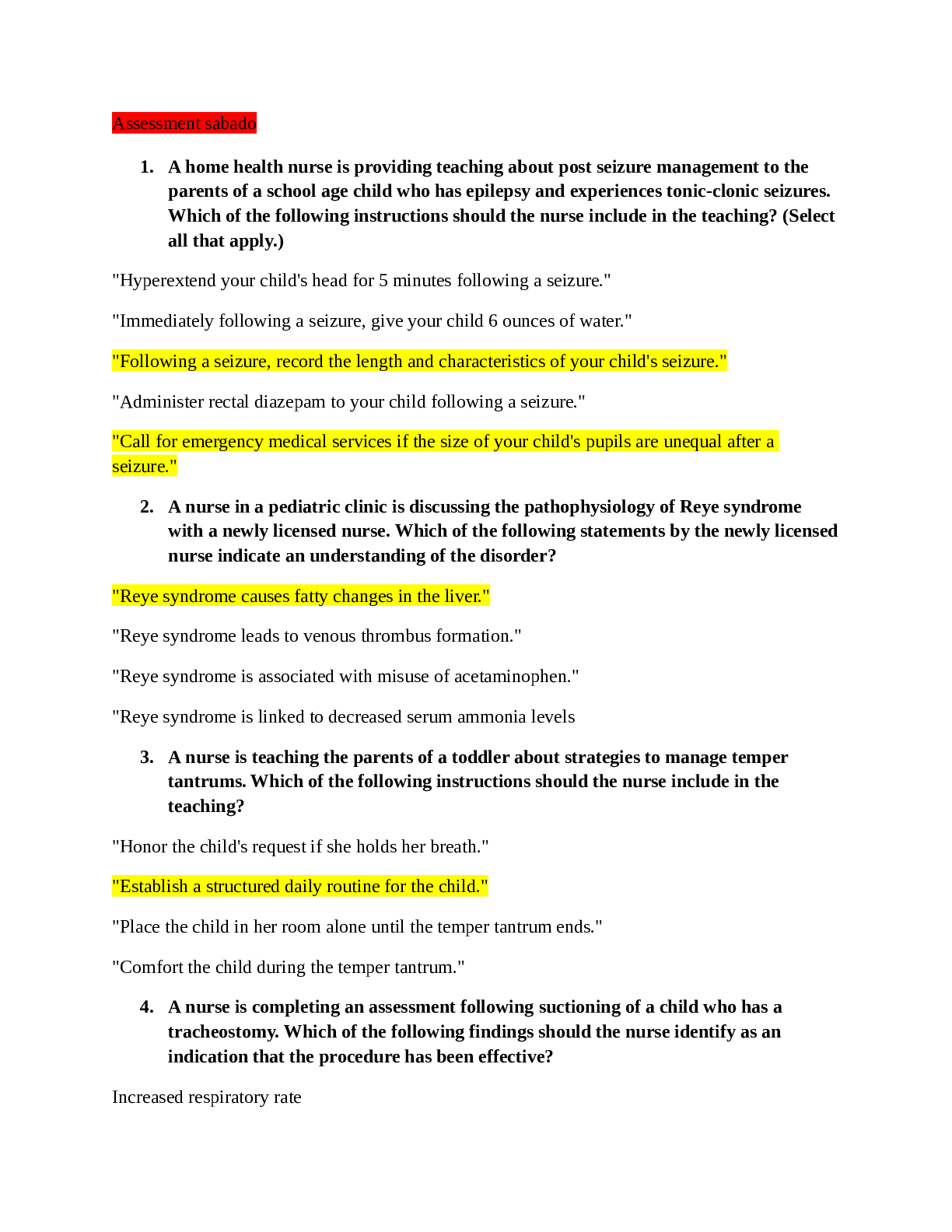 Preview image for NURS 406 Assessment Quiz Nursing Care of Children__Already A__ Questions And Answers